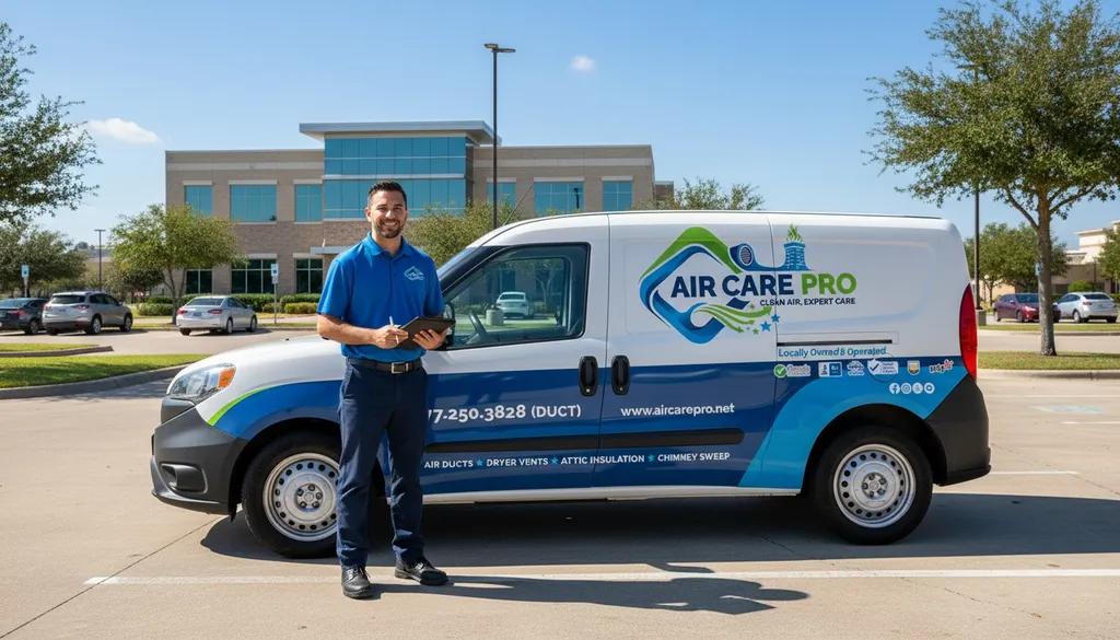 Air Care Pro technician performing air duct cleaning in a Dallas home