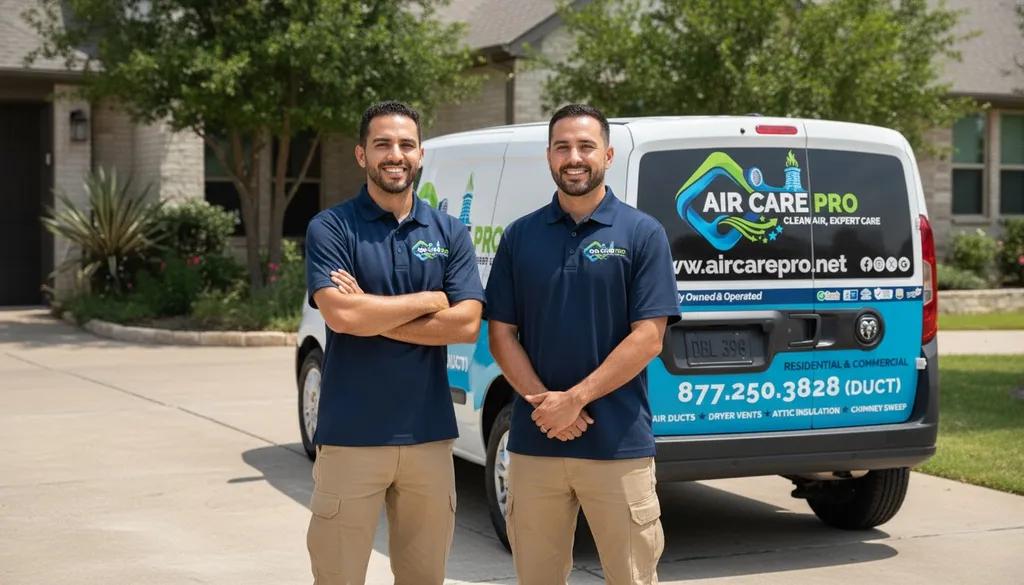 Air Care Pro owners with branded service van in Dallas